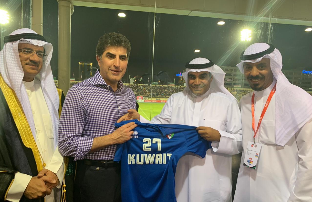 President of the Kurdistan Region Nechirvan Barzani duirng the football match between Kuwait and Saudi Arabia in Erbil, Aug. 4, 2019. (Photo: Kurdistan Region Presidency)